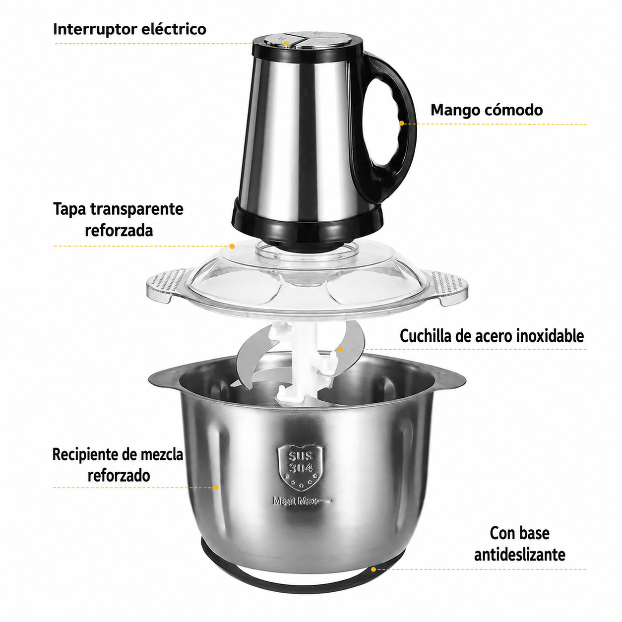 Picadora 5 litros acero inoxiable 3 modos