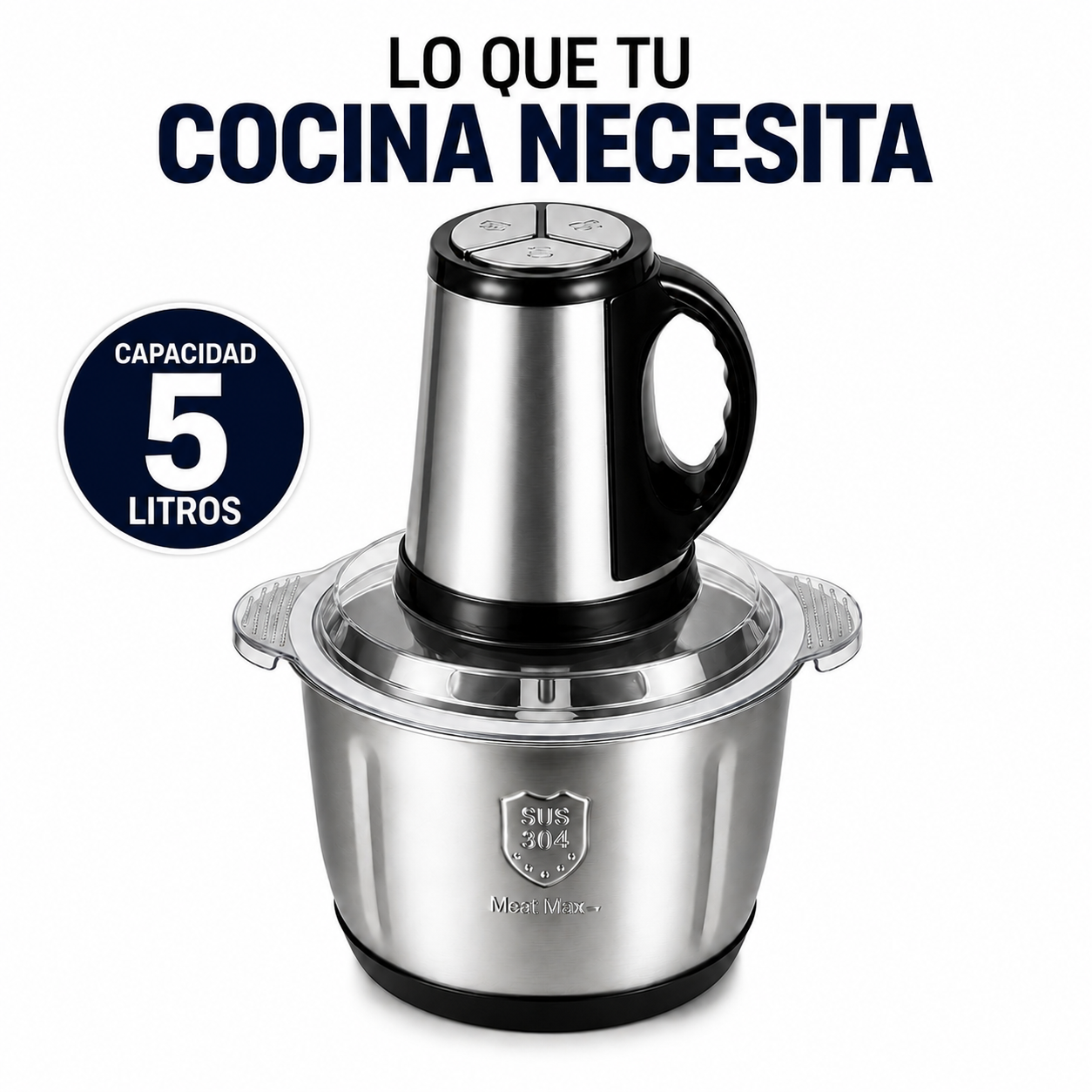 Picadora 5 litros acero inoxiable 3 modos