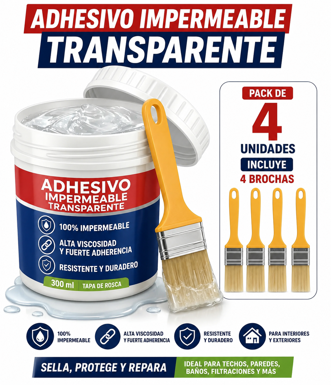 Pack 4 selladores impermeables transparentes
